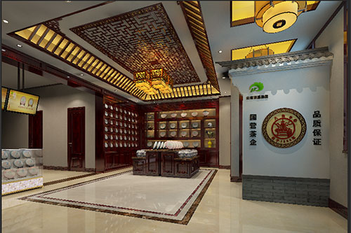 三水古朴典雅的中式茶叶店大堂设计效果图