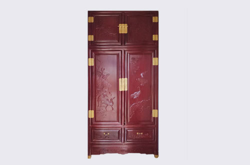 三水高端中式家居装修深红色纯实木衣柜
