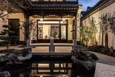 三水现代中式别墅的庭院设计如此美丽